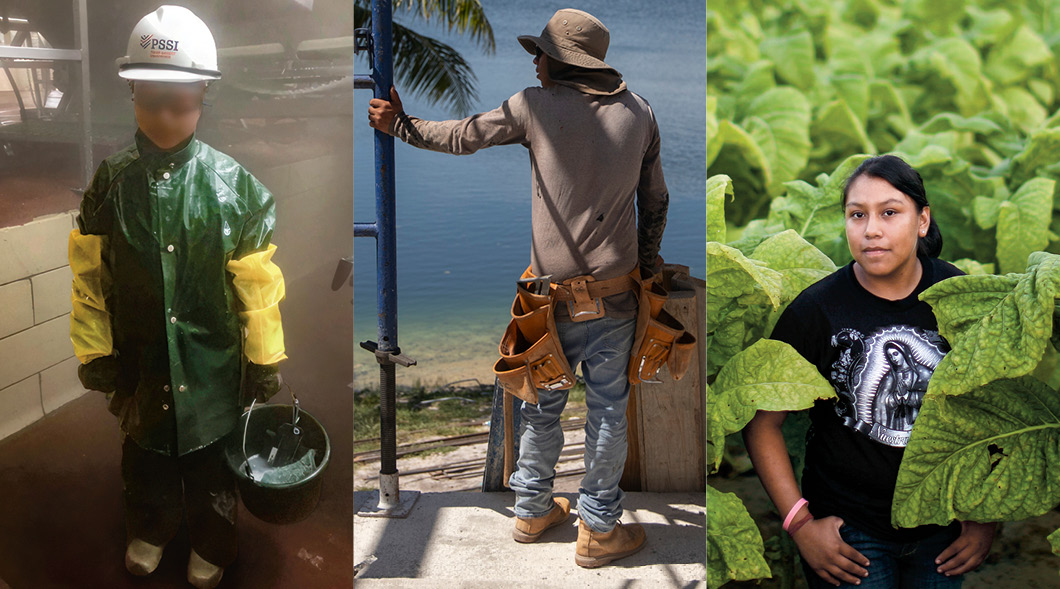 Three images of different forms of child labor
