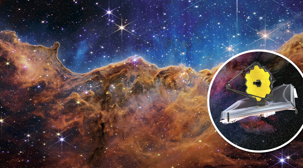 Telescope with image of space in the background