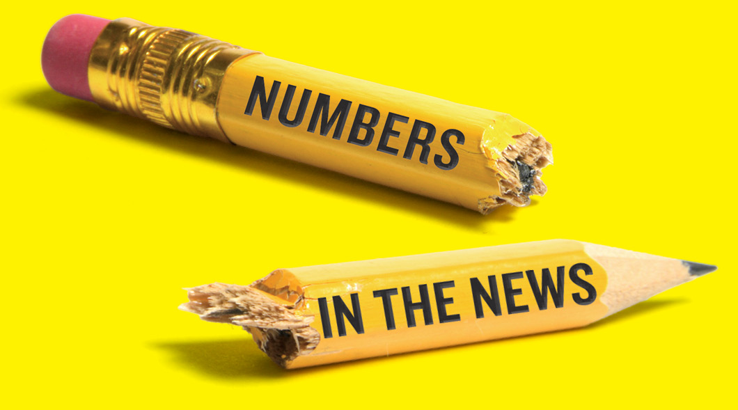 Broken pencil with text, "Numbers in the News"