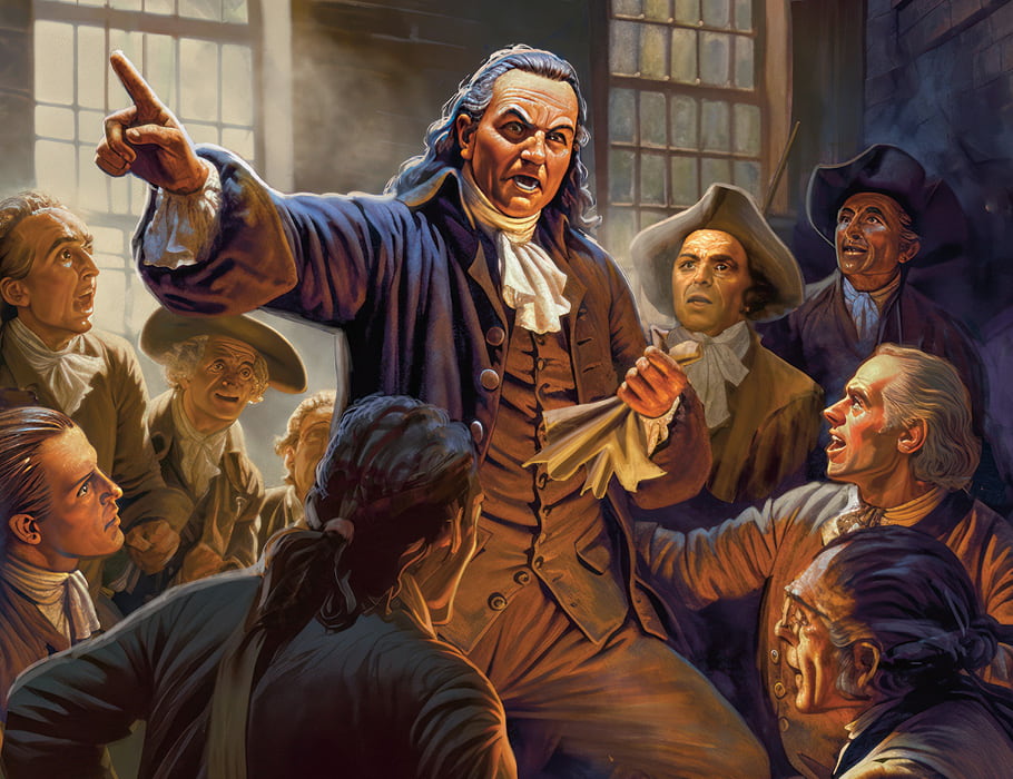 Illustration of colonists holding a meeting