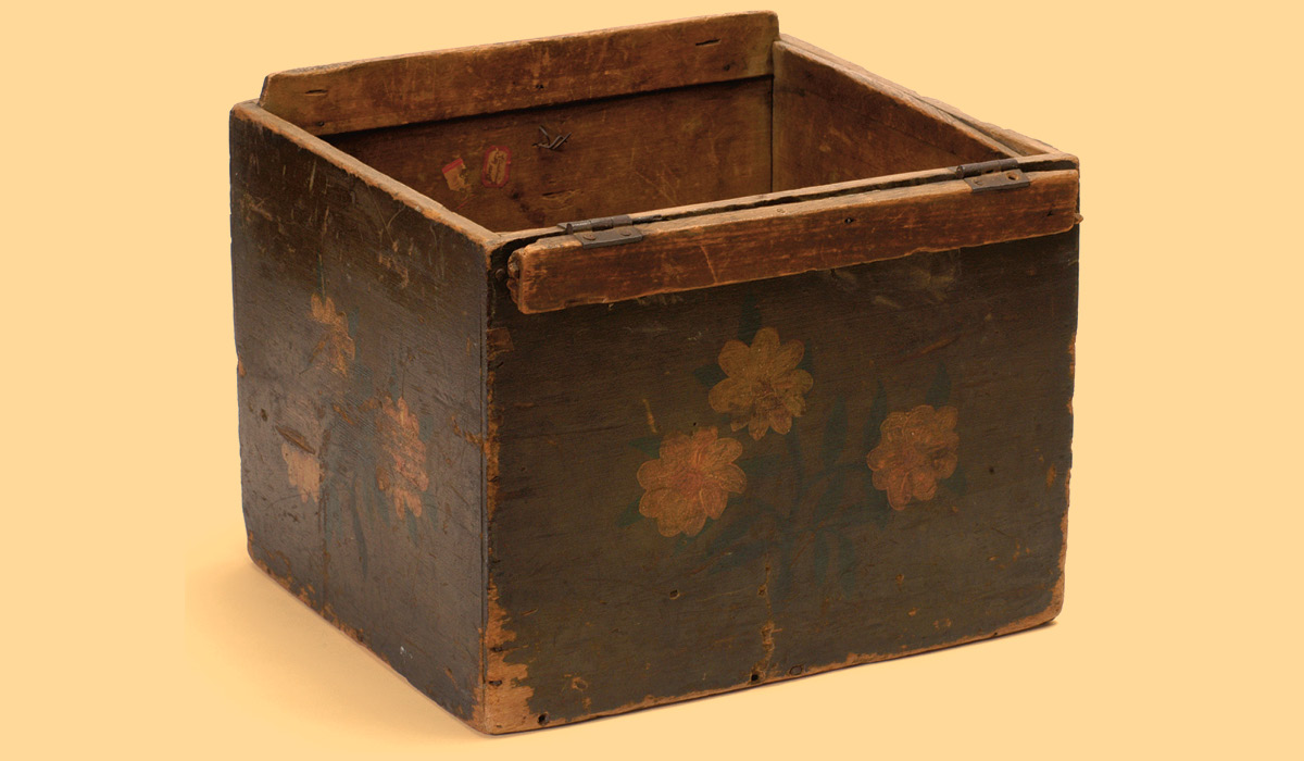 Photo of an old box from the Boston Tea Party