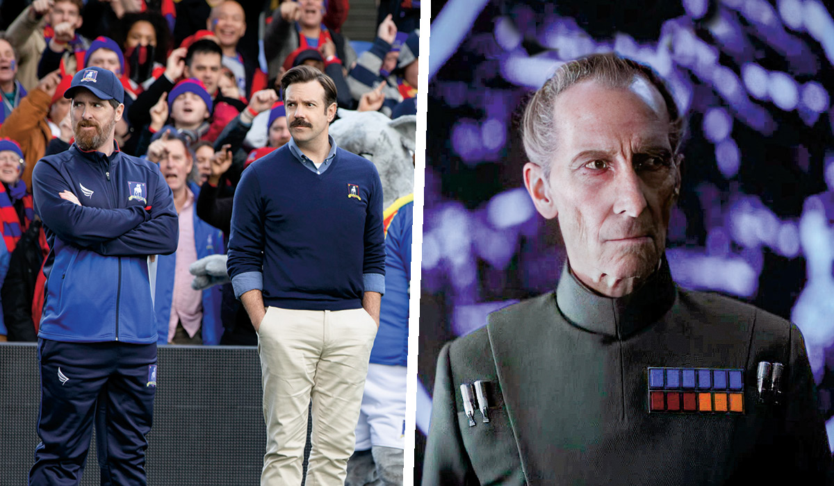 Image of Ted Lasso still from tv show and image from Star Trek