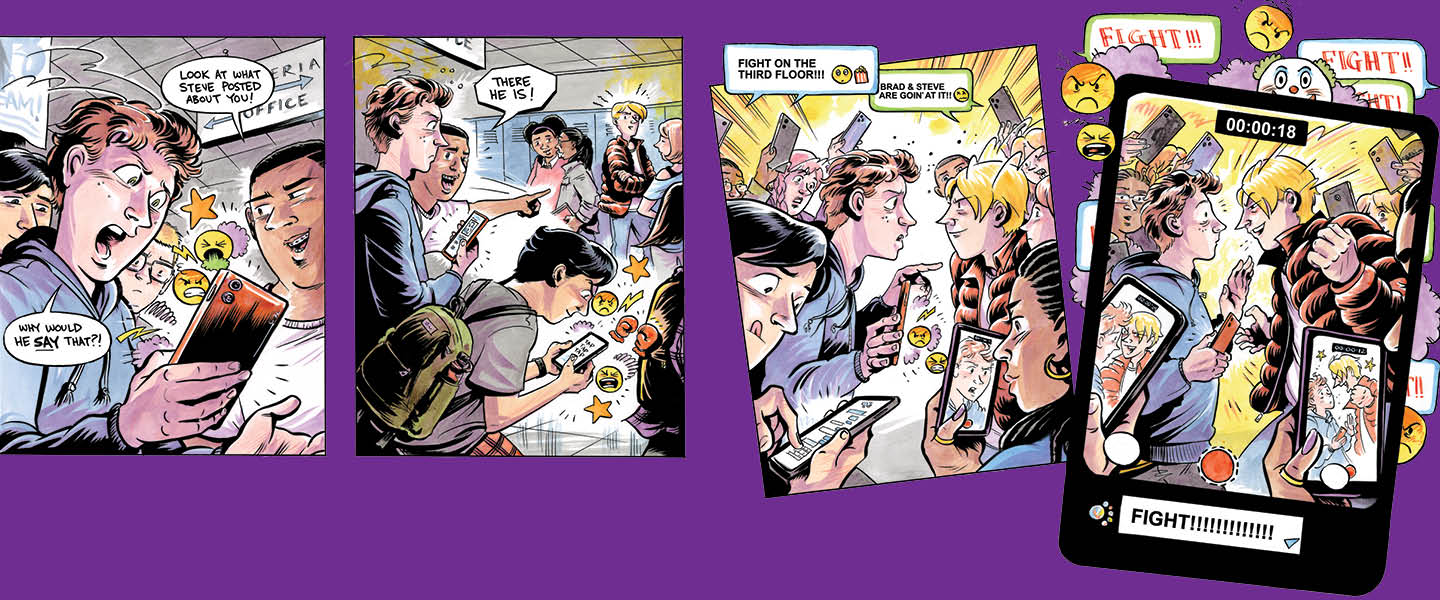 Comic of students having a school fight