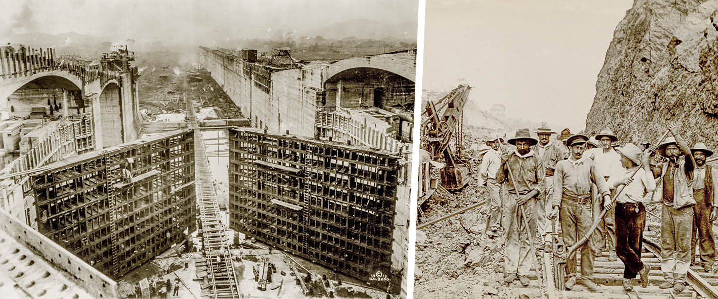 Black & white photo of workers