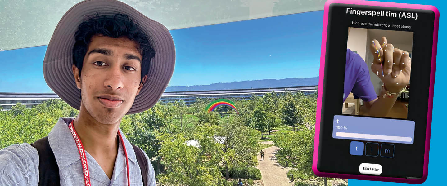 Image of a student designing an ASL translator on a phone