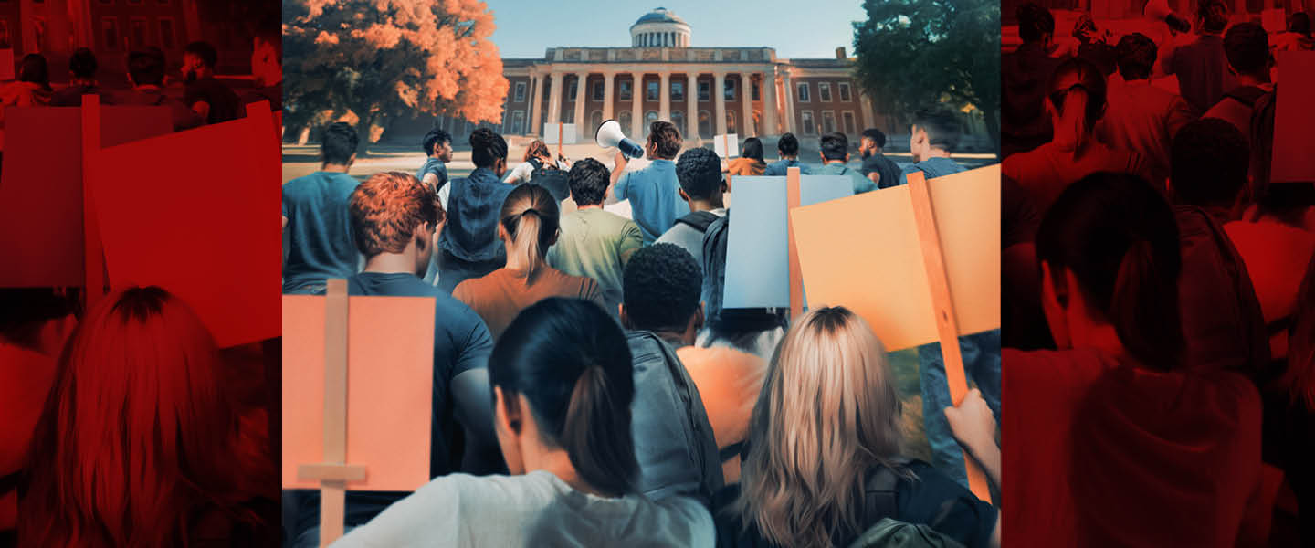 Image of a crowd of people protesting with signs